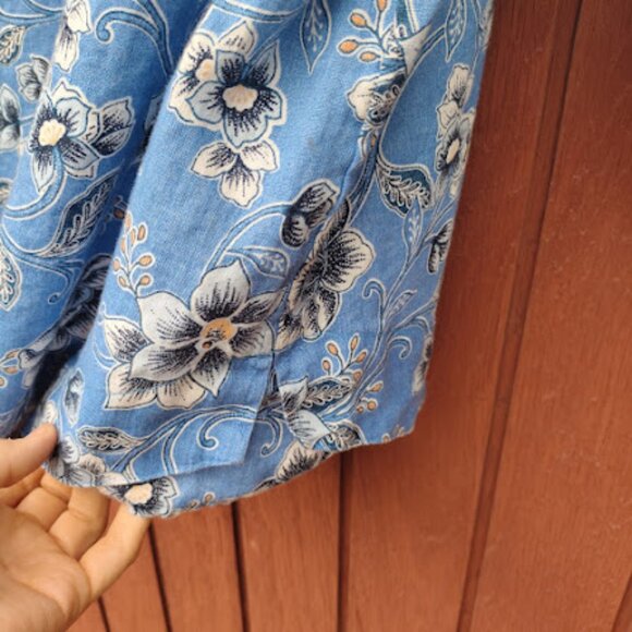 J. JILL | Love Linen Blue Floral 3/4 Sleeve Split Neck Tunic Blouse Coastal LT - Picture 11 of 14